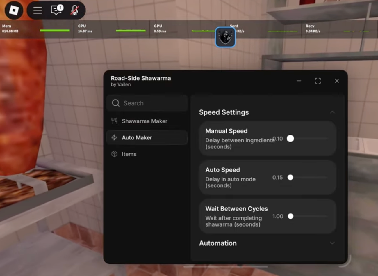 Auto Farm Speed Settings Interface